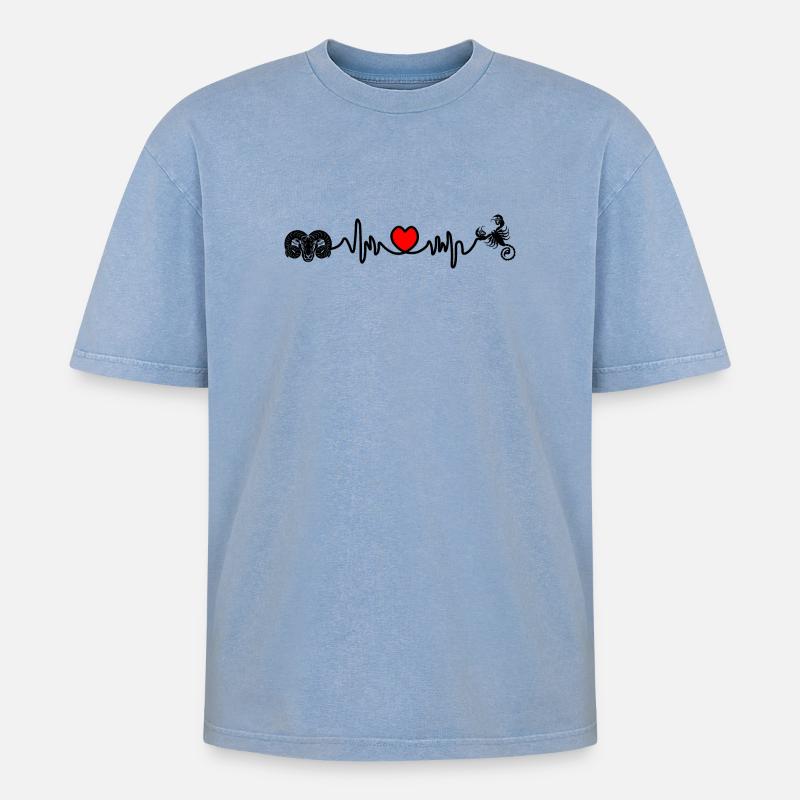 Herzfrequenz Cardio Widder Skorpion - Oversized Unisex Premium Acid-Washed T-Shirt - Blau Acid Wash