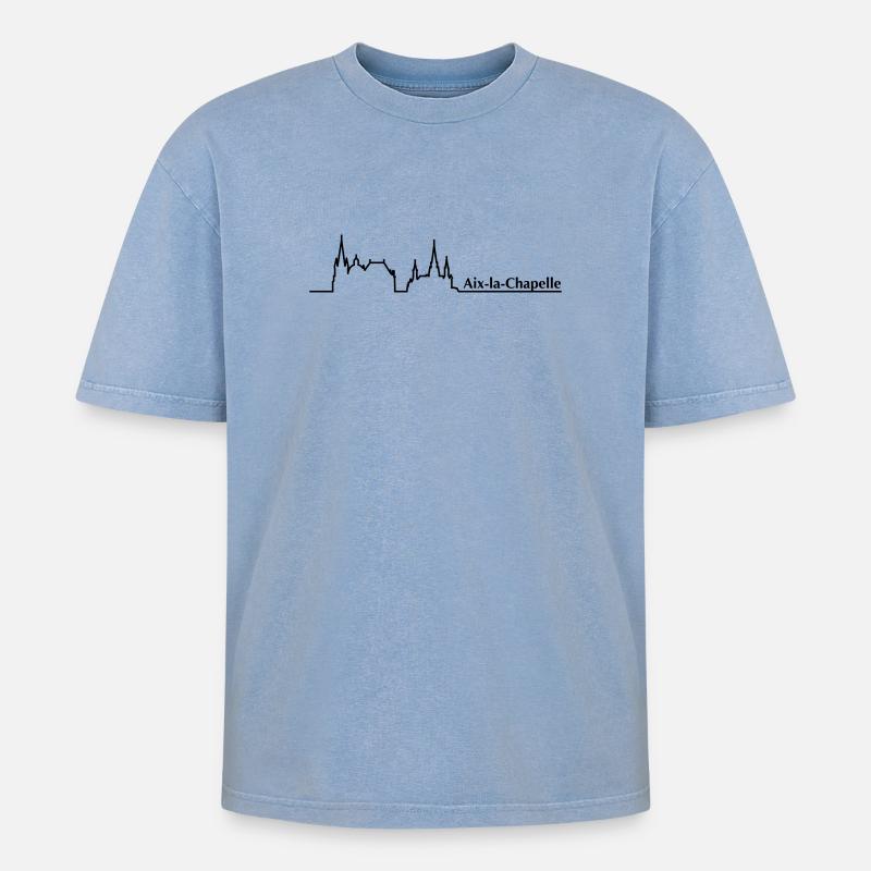 Aachen Skyline - Oversized Unisex Premium Acid-Washed T-Shirt - Blau Acid Wash