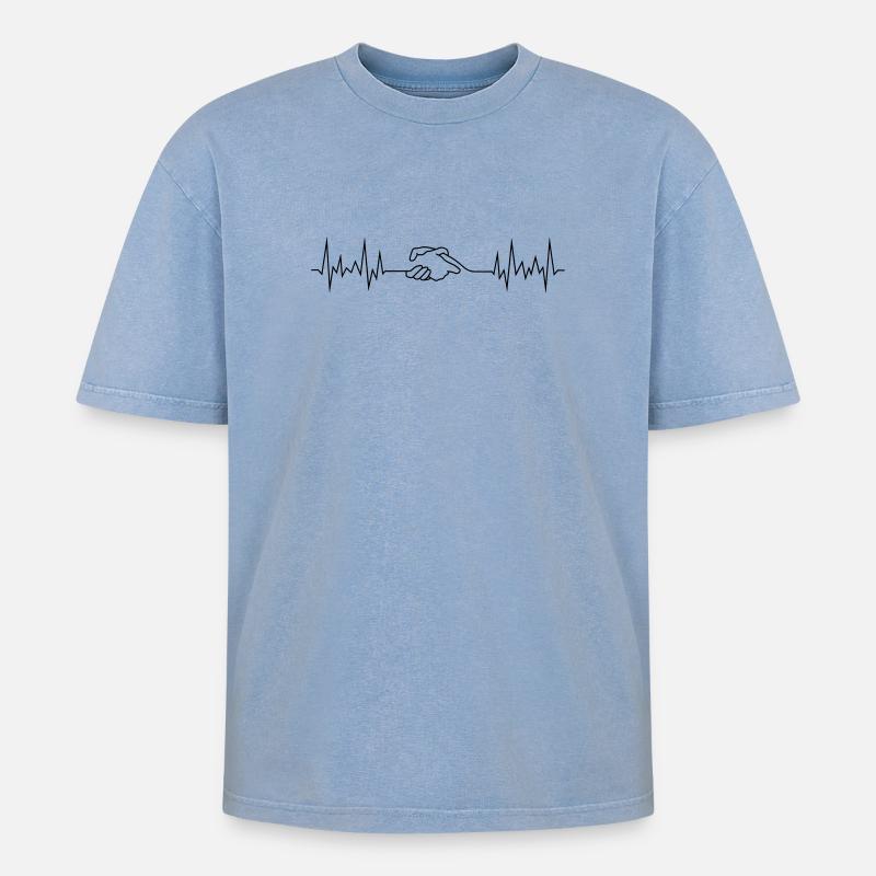 wave peace handshake - Oversized Unisex Premium Acid-Washed T-Shirt - Blau Acid Wash