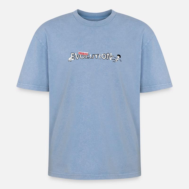 Fussball Evolution | Evolution Design - Oversized Unisex Premium Acid-Washed T-Shirt - Blau Acid Wash
