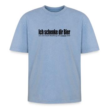 Je te servirai de la bière - T-shirt Premium unisexe oversize acid-washed - bleu délavé acide - Devant - AI Model Female 172 dark (172cm) & AI Model Male 185 dark (185cm)