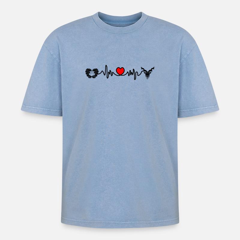 Herzfrequenz Cardio Zwillinge Steinbock - Oversized Unisex Premium Acid-Washed T-Shirt - Blau Acid Wash