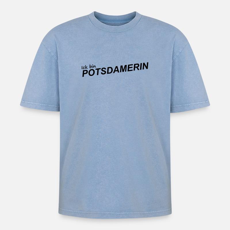 ICK BIN POTSDAMERIN - Oversized Unisex Premium Acid-Washed T-Shirt - Blau Acid Wash