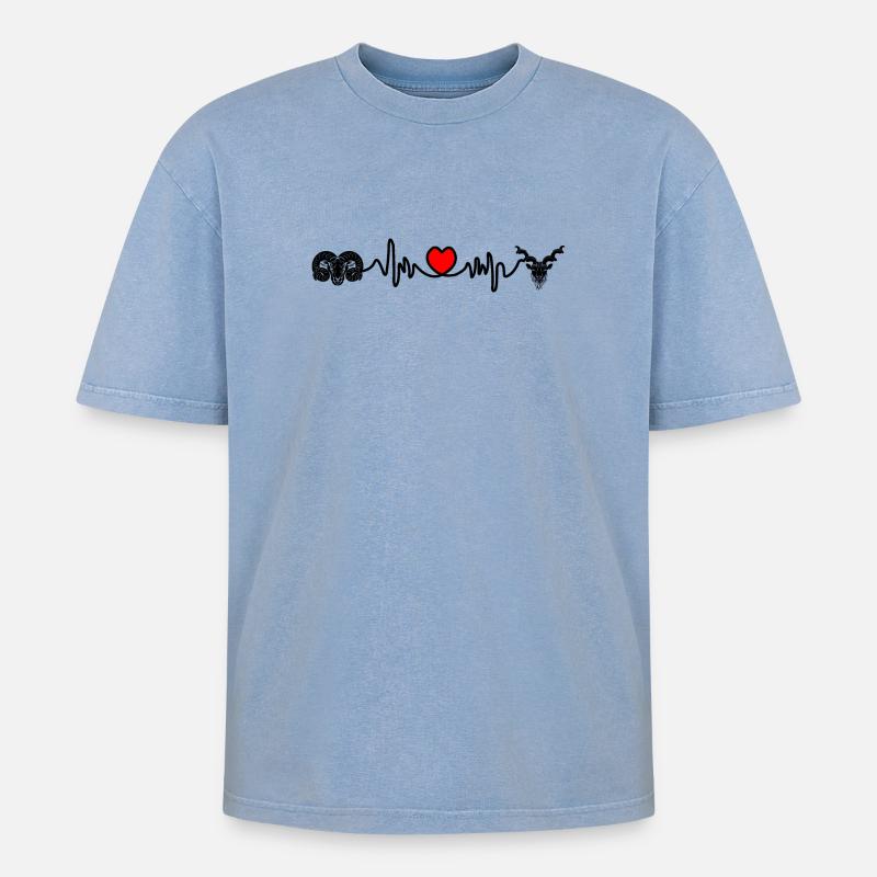 Herzfrequenz Cardio Widder Steinbock - Oversized Unisex Premium Acid-Washed T-Shirt - Blau Acid Wash