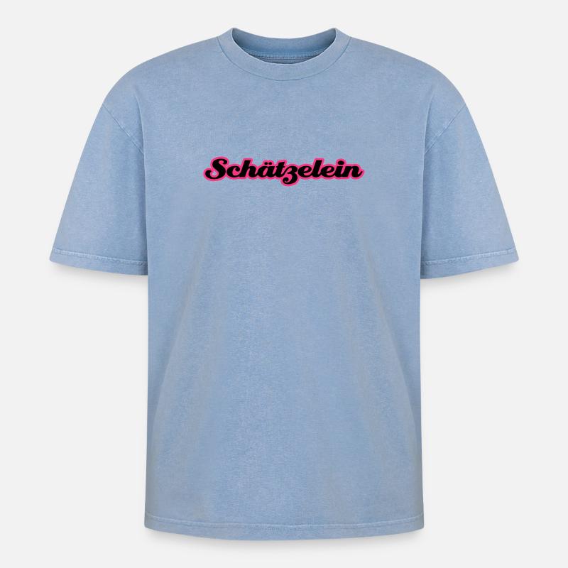 Schätzelein - Oversized Unisex Premium Acid-Washed T-Shirt - Blau Acid Wash