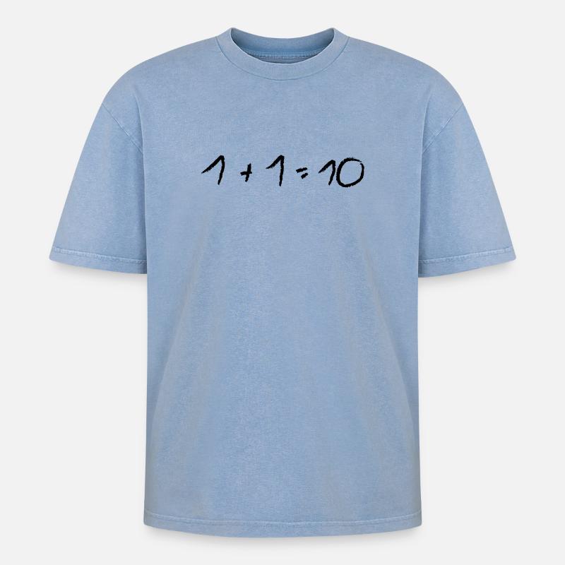 Rechenaufgabe im Binärcode: 1 + 1 - Oversized Unisex Premium Acid-Washed T-Shirt - Blau Acid Wash