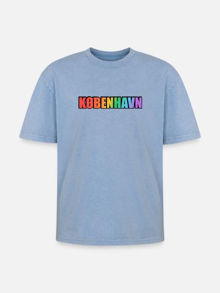 Kbenhavn LGBT Rainbow Copenhagen - Oversized Unisex Premium Acid-Washed T-Shirt - acid washed blue