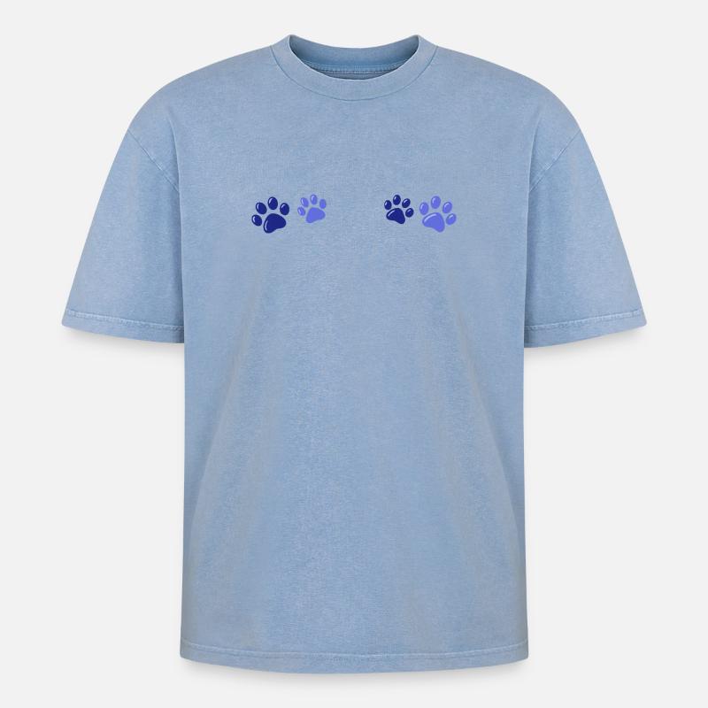 Blaue Tierdrucke - Oversized Unisex Premium Acid-Washed T-Shirt - Blau Acid Wash