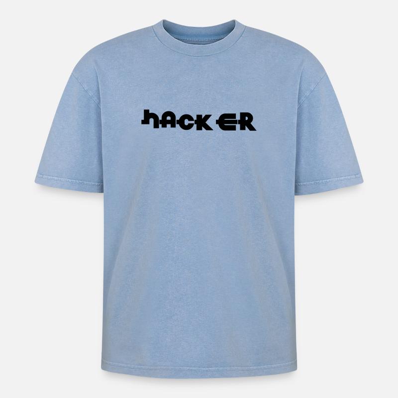 Hacker - Oversized Unisex Premium Acid-Washed T-Shirt - Blau Acid Wash