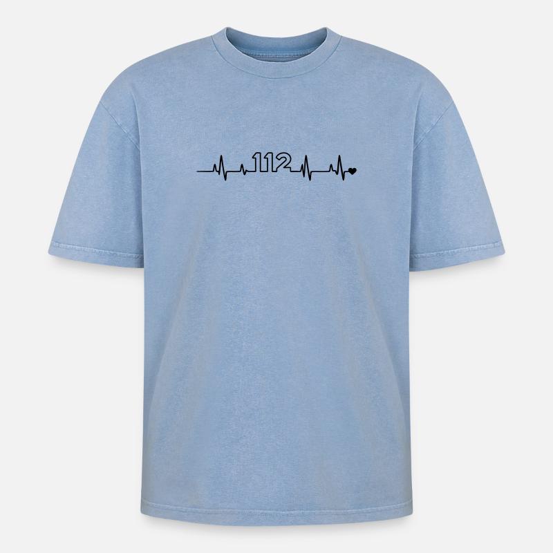 Feuerwehr 112 - Oversized Unisex Premium Acid-Washed T-Shirt - Blau Acid Wash