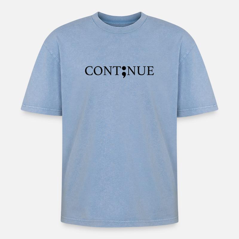 Continue Semikolon - Oversized Unisex Premium Acid-Washed T-Shirt - Blau Acid Wash