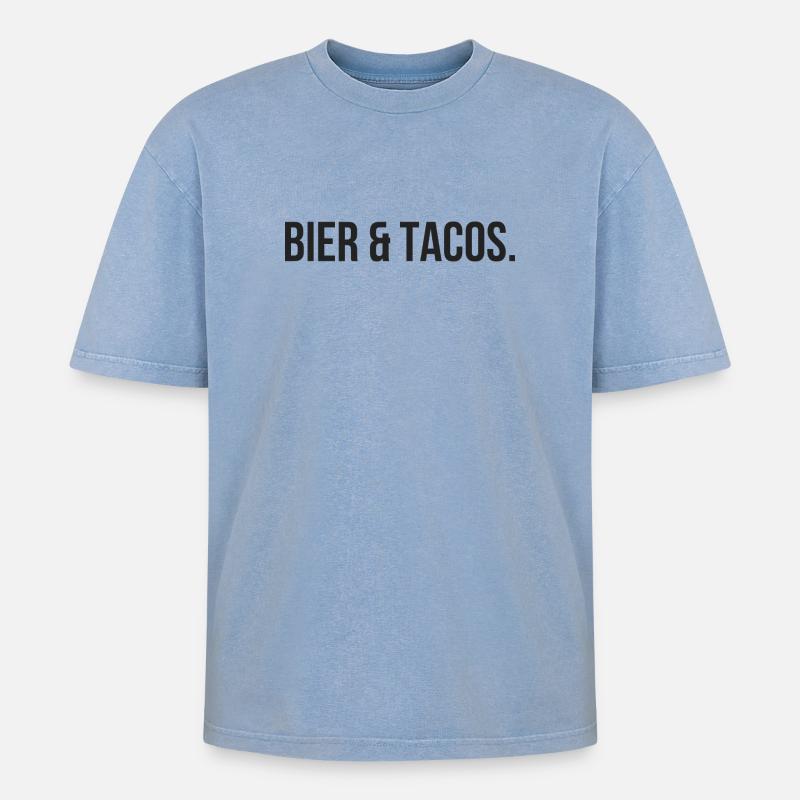 Bier & Tacos - Perfekte Kombination - Oversized Unisex Premium Acid-Washed T-Shirt - Blau Acid Wash