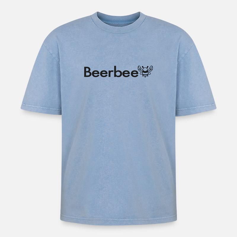 Beerbee Bierbiene Malle Spruch TShirt - Oversized Unisex Premium Acid-Washed T-Shirt - Blau Acid Wash