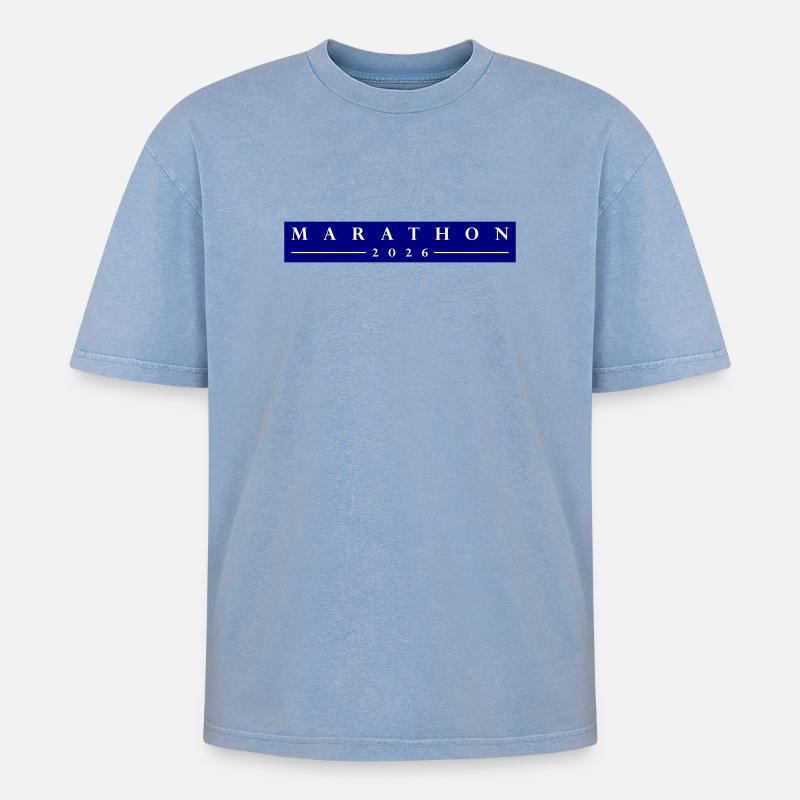 Marathon 2026 - Oversized Unisex Premium Acid-Washed T-Shirt - Blau Acid Wash