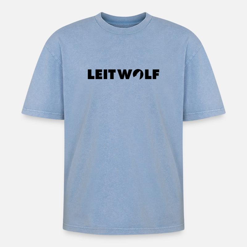 Leitwolf Schriftzug - Oversized Unisex Premium Acid-Washed T-Shirt - Blau Acid Wash