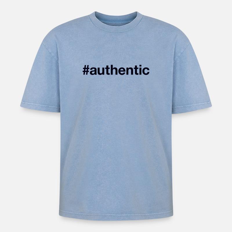 AUTHENTIC authentisch echt - Oversized Unisex Premium Acid-Washed T-Shirt - Blau Acid Wash