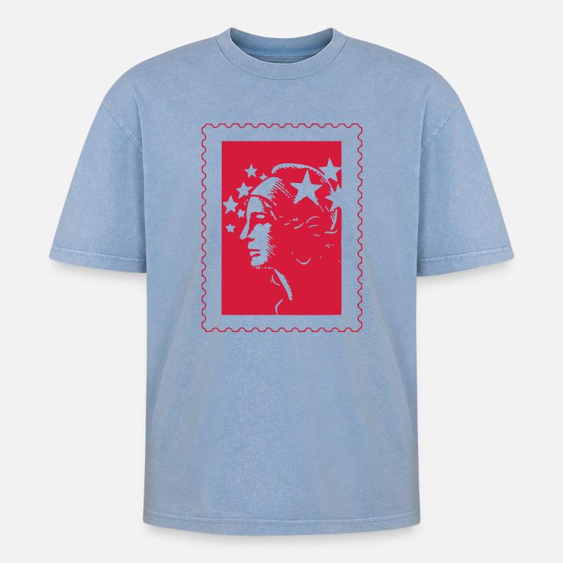 Bereits gestempelt (e) - Oversized Unisex Premium Acid-Washed T-Shirt - Blau Acid Wash