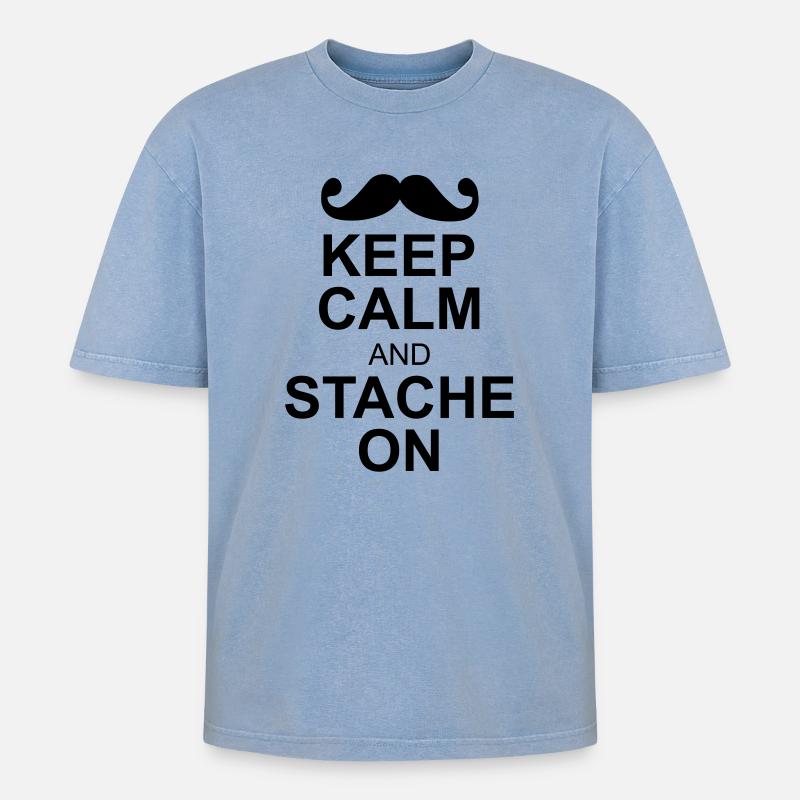 keep calm moustache - Oversized Unisex Premium Acid-Washed T-Shirt - Blau Acid Wash