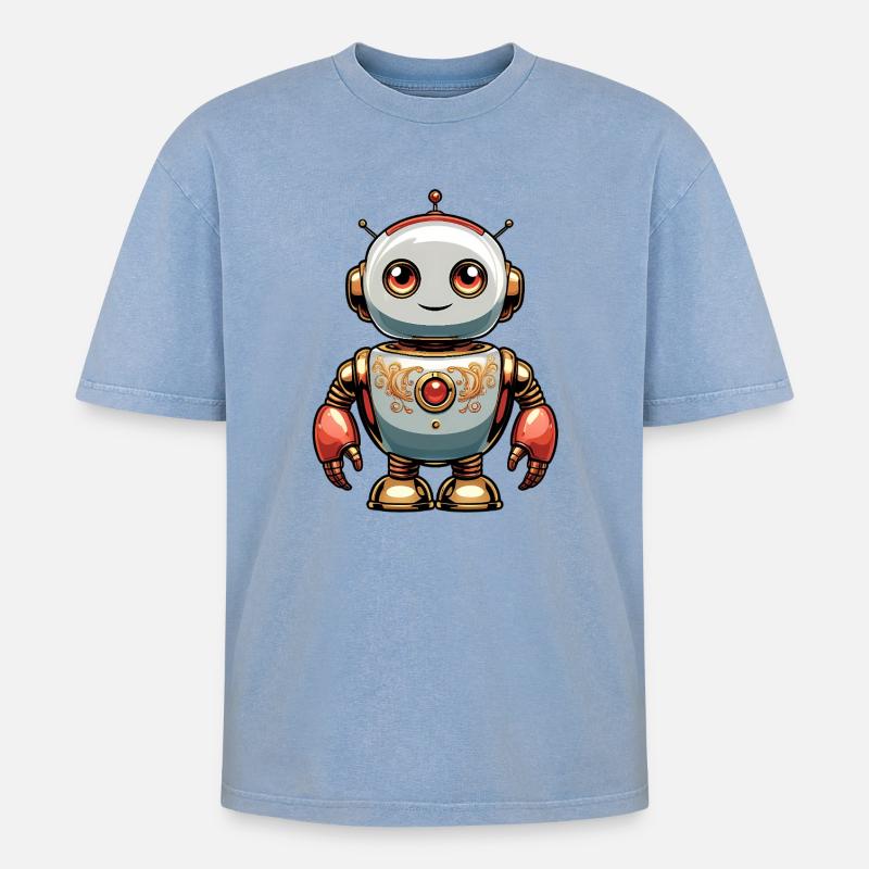 Robot - Oversized Unisex Premium Acid-Washed T-Shirt - Blau Acid Wash