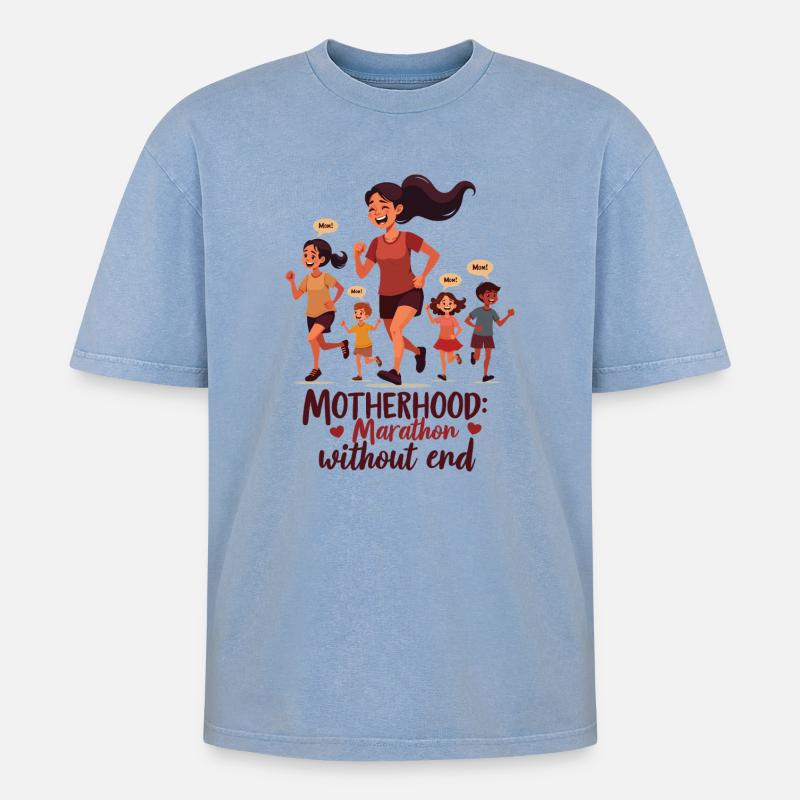Muttersein: Marathon ohne Ende. - Oversized Unisex Premium Acid-Washed T-Shirt - Blau Acid Wash