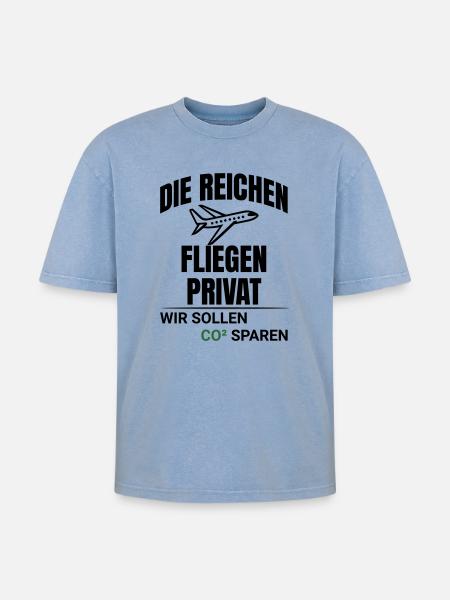 Abstract CO2 Climate Protection Design - Oversized Unisex Premium Acid-Washed T-Shirt - acid washed blue