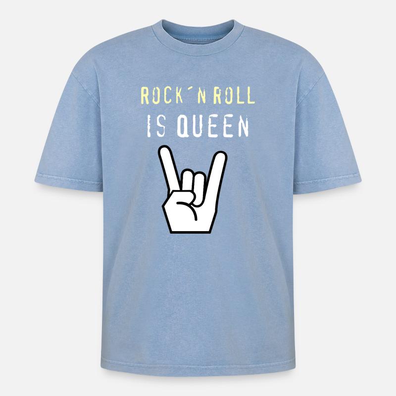 Rockn_Roll_is_Queen - Oversized Unisex Premium Acid-Washed T-Shirt - Blau Acid Wash