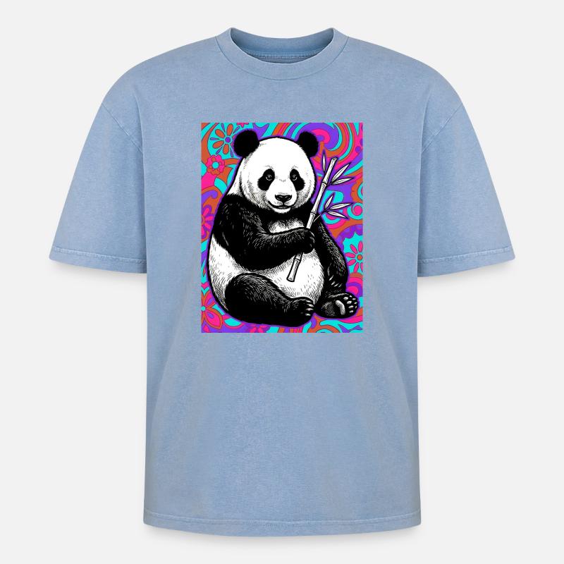 Panda - Oversized Unisex Premium Acid-Washed T-Shirt - Blau Acid Wash