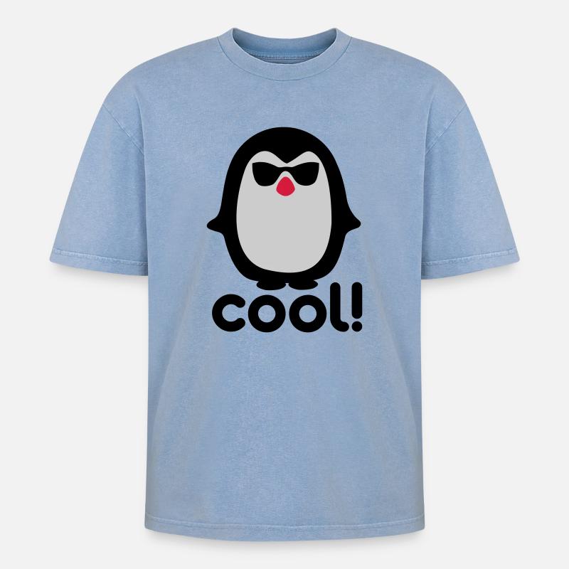 Cool pinguïn - Oversized Unisex Premium Acid-Washed T-Shirt - Blau Acid Wash