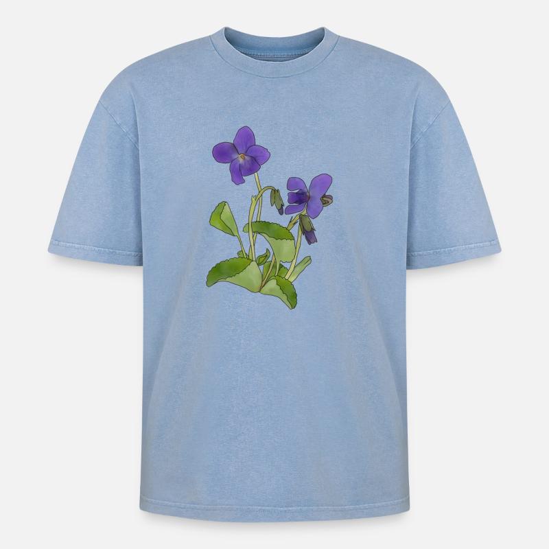 Veilchen - Oversized Unisex Premium Acid-Washed T-Shirt - Blau Acid Wash