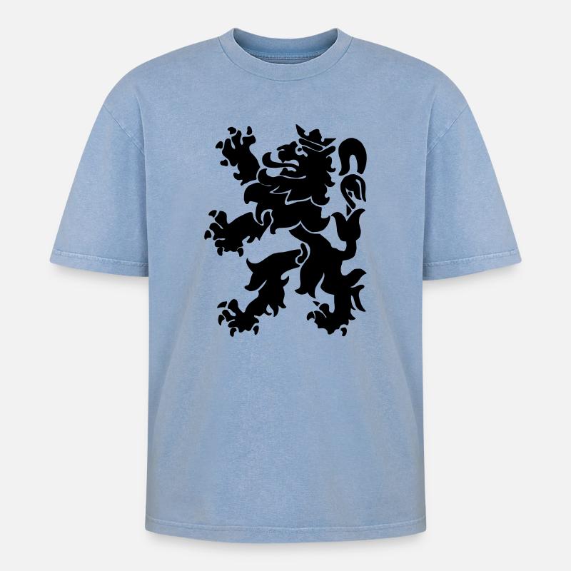 Löwenlöwe Lowe León Krone - Oversized Unisex Premium Acid-Washed T-Shirt - Blau Acid Wash