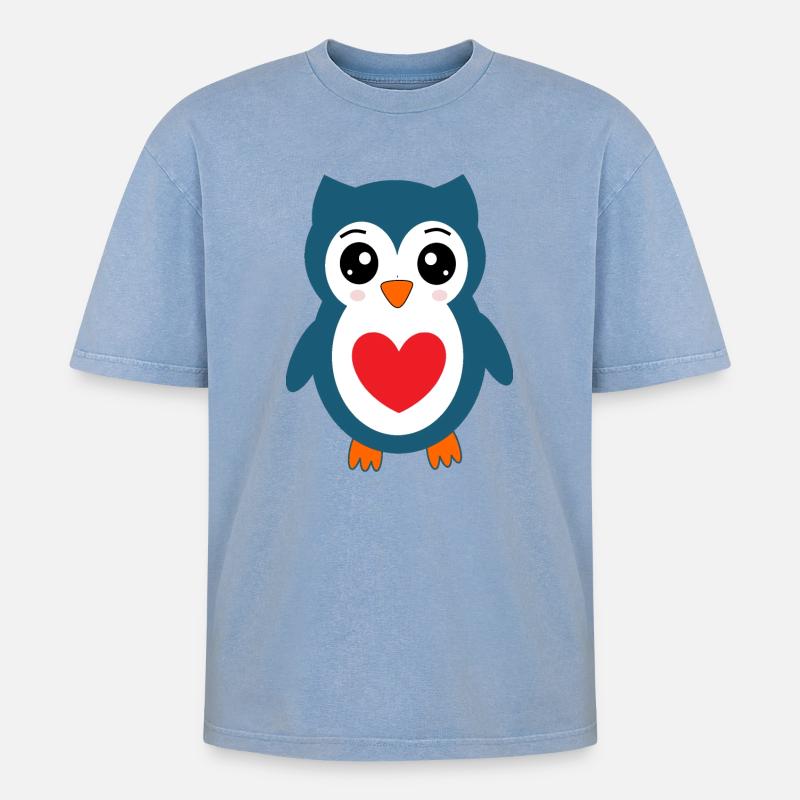 Eule blaue Eule  - Oversized Unisex Premium Acid-Washed T-Shirt - Blau Acid Wash