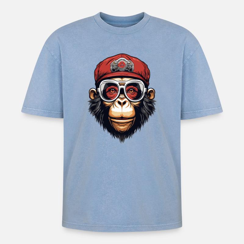 Cooler Affe - Oversized Unisex Premium Acid-Washed T-Shirt - Blau Acid Wash