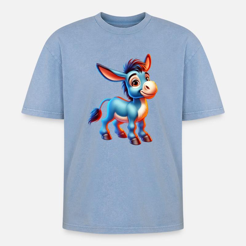 Esel-Maultier - Oversized Unisex Premium Acid-Washed T-Shirt - Blau Acid Wash