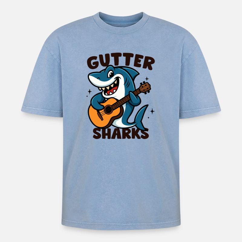 Shark Musician Toad - Oversized Unisex Premium Acid-Washed T-Shirt - acid washed blue
