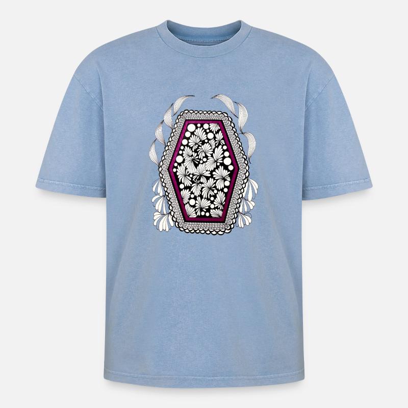 Blütenrahmen im Magenta-Frame - Oversized Unisex Premium Acid-Washed T-Shirt - Blau Acid Wash