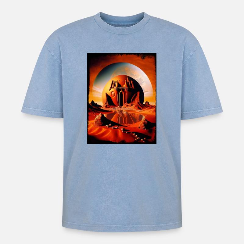 Roter Mondtempel Desert Sphere - Oversized Unisex Premium Acid-Washed T-Shirt - Blau Acid Wash