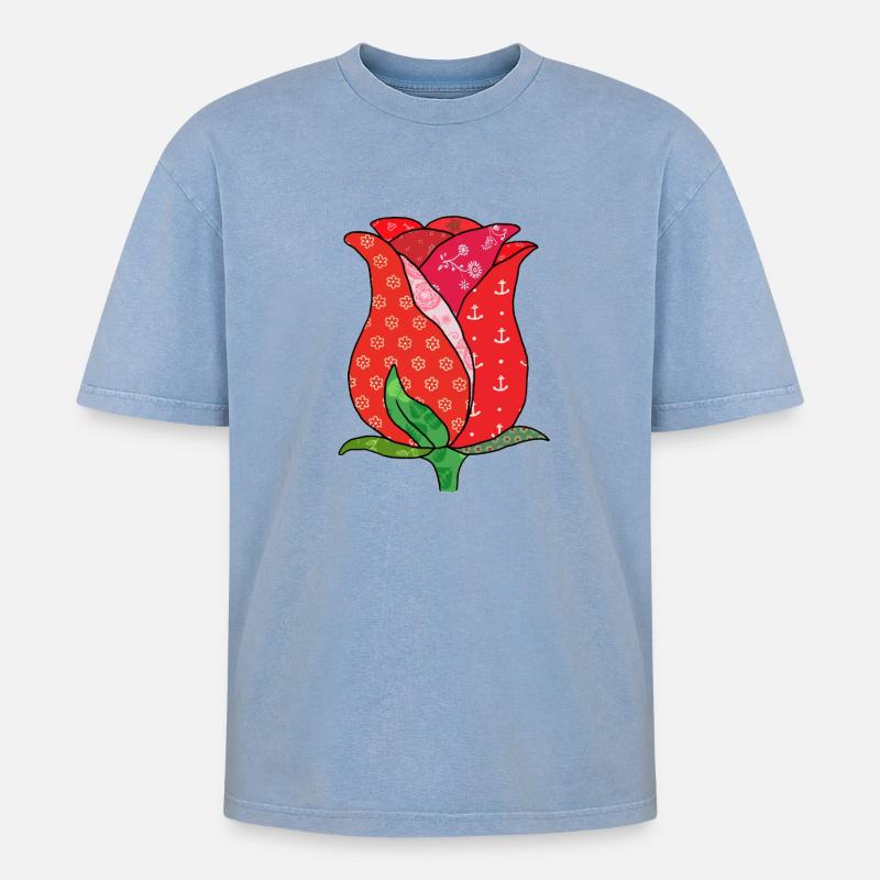 Pattern rose - Oversized Unisex Premium Acid-Washed T-Shirt - acid washed blue