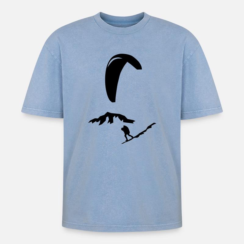 Paragliding - Oversized Unisex Premium Acid-Washed T-Shirt - Blau Acid Wash