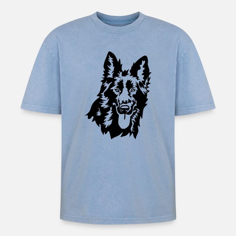 Deutscher Schäferhund Kopf - Oversized Unisex Premium Acid-Washed T-Shirt - Blau Acid Wash