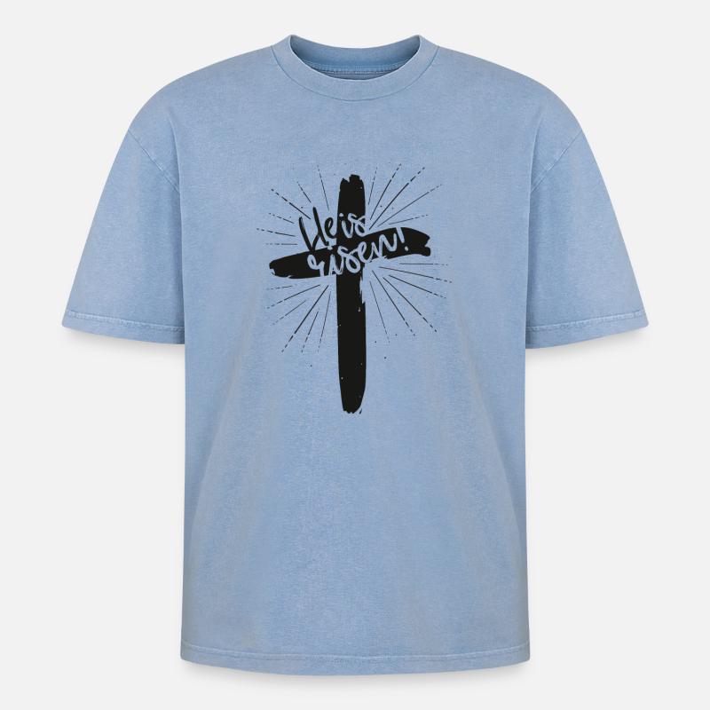 He is risen - Oversized Unisex Premium Acid-Washed T-Shirt - Blau Acid Wash