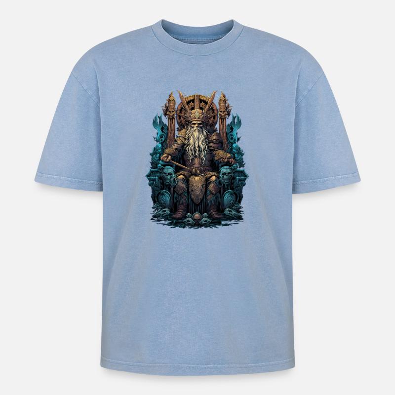 Wikinger Odin Söhne Thron Walhalla Valhalla - Oversized Unisex Premium Acid-Washed T-Shirt - Blau Acid Wash