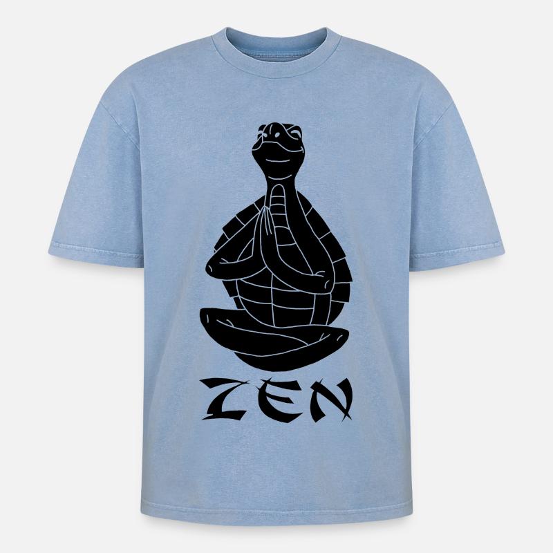 Yogi Turtle (Black) - Oversized Unisex Premium Acid-Washed T-Shirt - acid washed blue