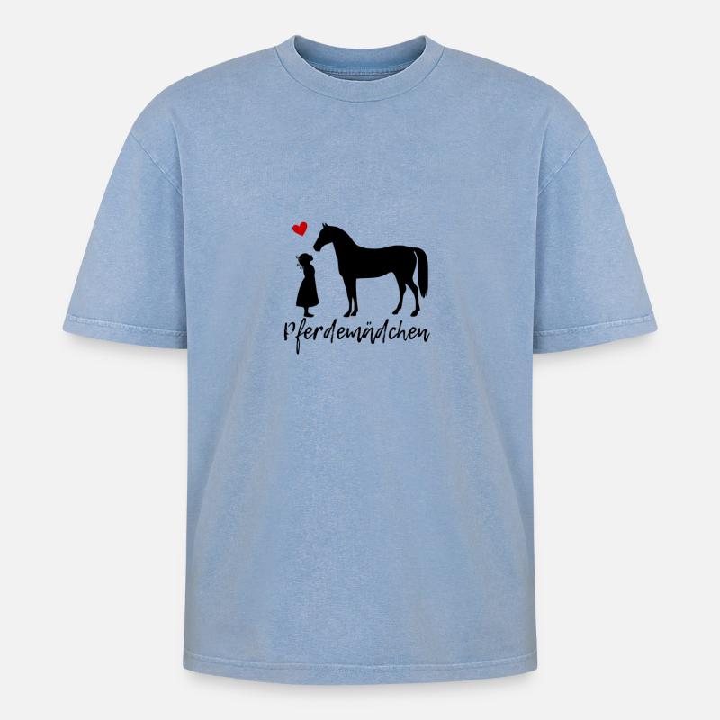 Pferdemädchen - Oversized Unisex Premium Acid-Washed T-Shirt - Blau Acid Wash