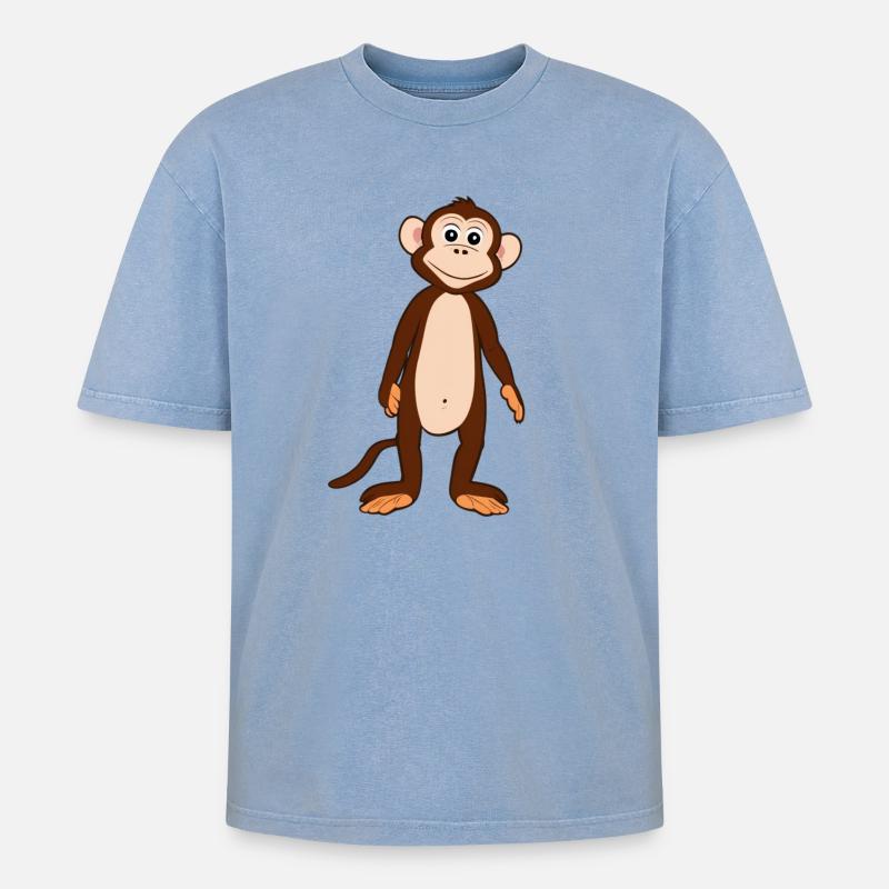 Monkey - Oversized Unisex Premium Acid-Washed T-Shirt - acid washed blue