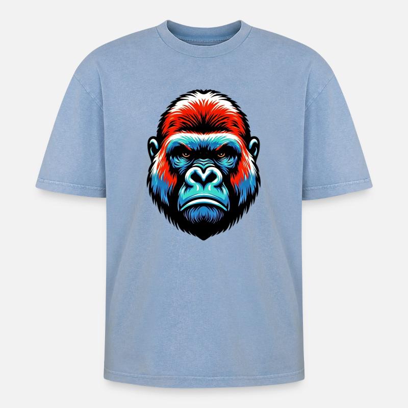 Gorilla - Oversized Unisex Premium Acid-Washed T-Shirt - Blau Acid Wash