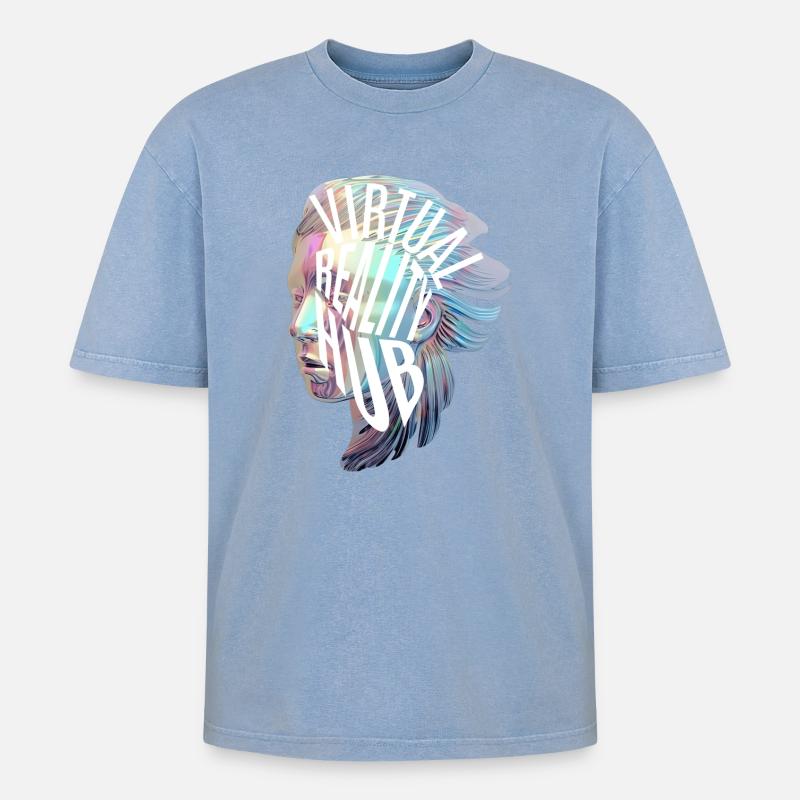 VR Hub - Oversized Unisex Premium Acid-Washed T-Shirt - Blau Acid Wash