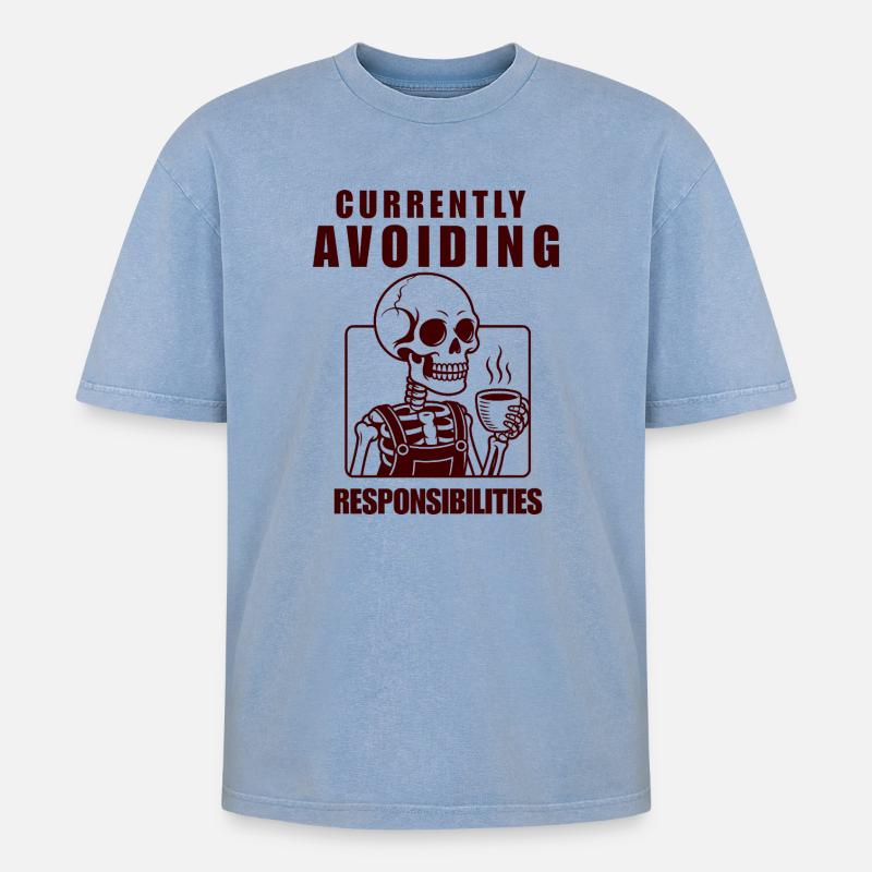 Skeleton Avoiding Responsibilities Design - Oversized Unisex Premium Acid-Washed T-Shirt - Blau Acid Wash