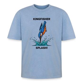 Kingfisher Splash Kingfisher River - Oversized Unisex Premium Acid-Washed T-Shirt - Blau Acid Wash - Vorne - AI Model Female 172 dark (172cm) & AI Model Male 185 dark (185cm)