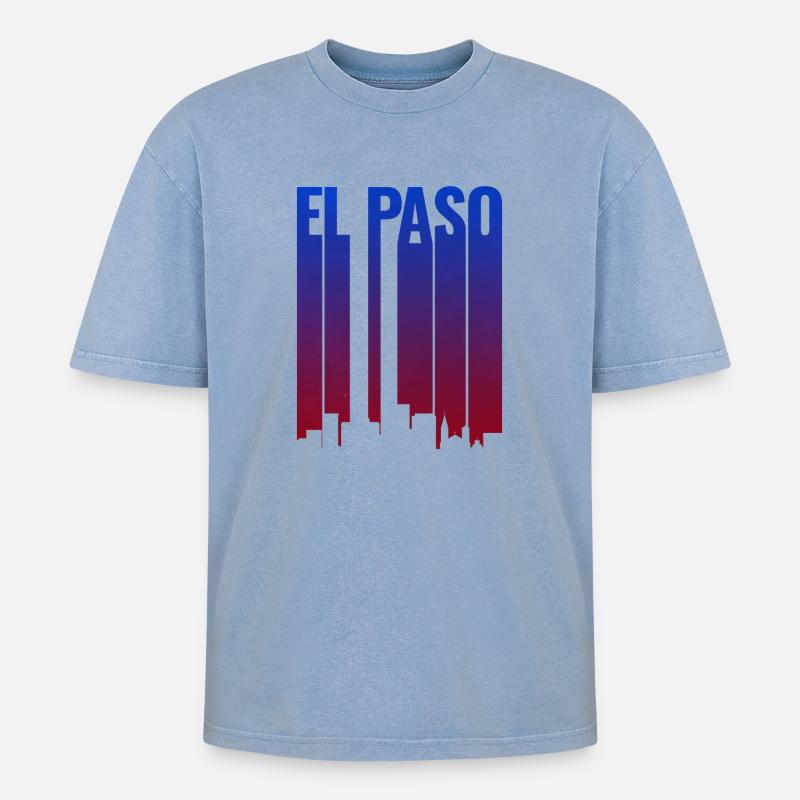 El Paso Skyline Gradient - Oversized Unisex Premium Acid-Washed T-Shirt - Blau Acid Wash
