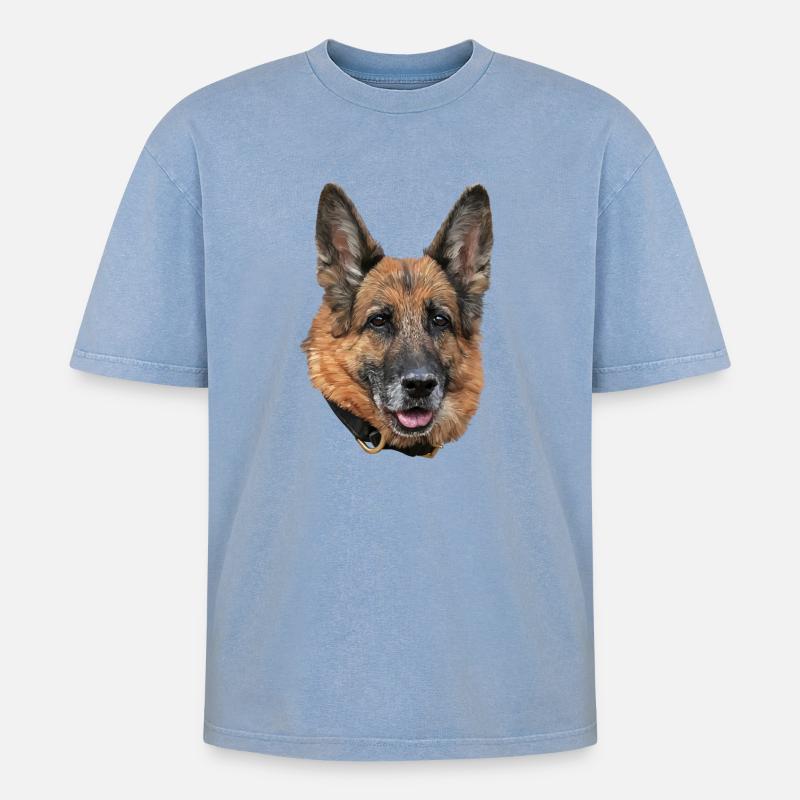 Schäferhund - Oversized Unisex Premium Acid-Washed T-Shirt - Blau Acid Wash